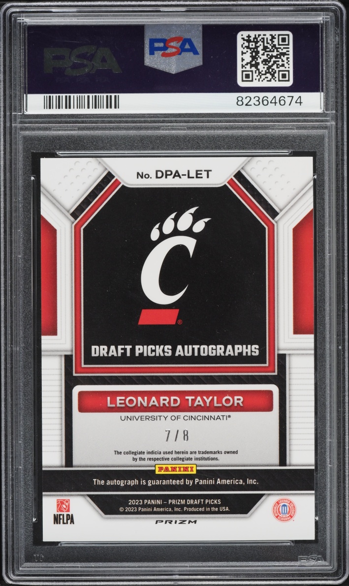 2023 Panini Prizm Draft Picks Green Leonard Taylor ROOKIE AUTO /8 #DPA-LET PSA 10 GEM MINT