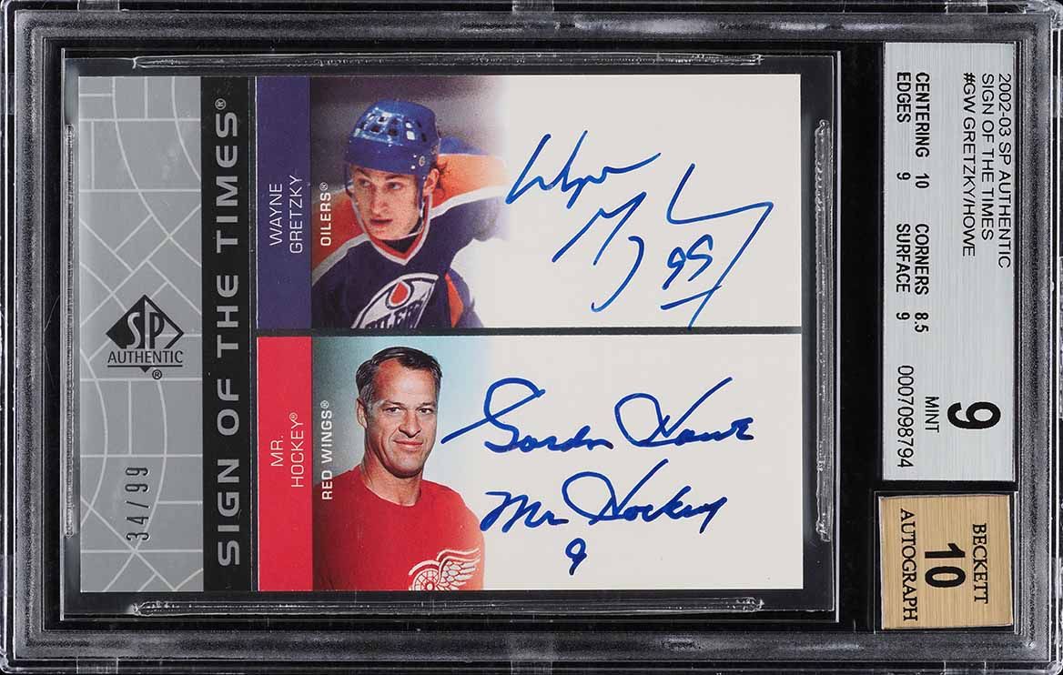 2002 SP Authentic Sign Of The Times Wayne Gretzky Gordie Howe AUTO /99 #GW BGS 9