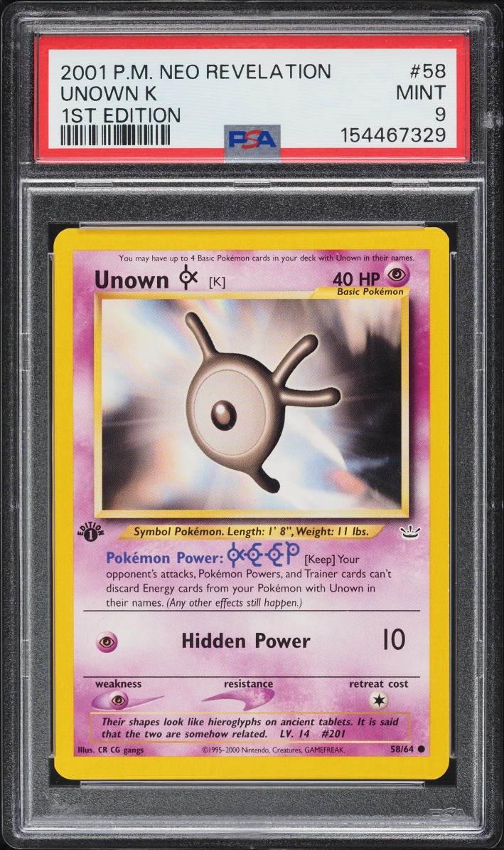 2001 Pokemon Neo Revelation 1st Edition Unown K #58 PSA 9 MINT