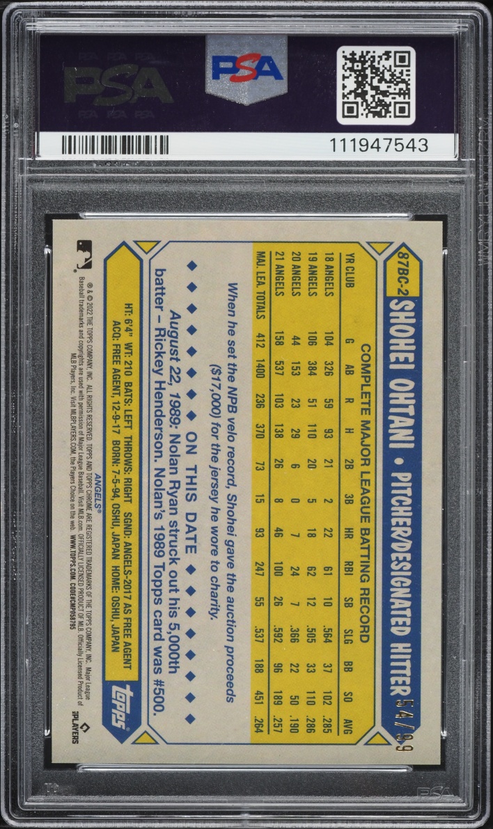 2022 Topps Chrome Ben Baller '87 Green Refractor Shohei Ohtani /99 #87BC-2 PSA 10 GEM MINT