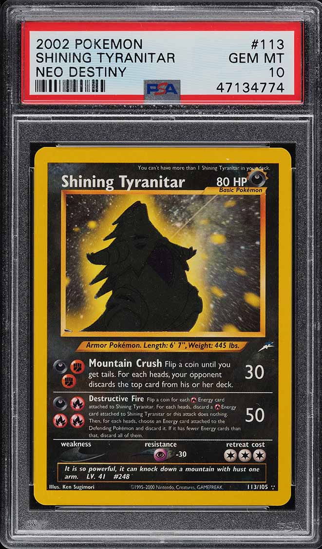 2002 Pokemon Neo Destiny #113/105 Shining Tyranitar Holo PSA 8 on