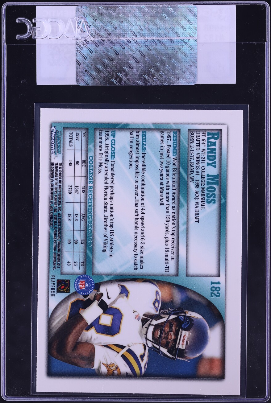 1998 Bowman Chrome Randy Moss ROOKIE #182 CGC AUTH