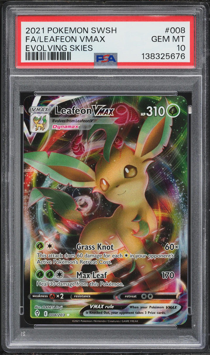 2021 Pokemon Sword & Shield Evolving Skies Full Art Leafeon VMAX #8 PSA 10 GEM MINT