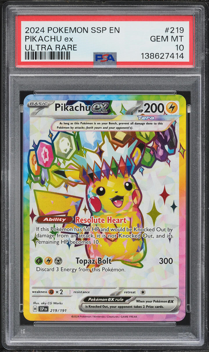 2024 Pokemon Scarlet & Violet Surging Sparks Full Art Pikachu ex #219 PSA 10 GEM MINT