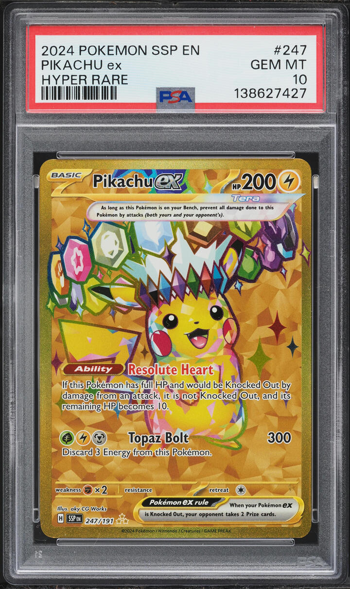 2024 Pokemon Scarlet & Violet Surging Sparks Gold Rare Pikachu ex #247 PSA 10 GEM MINT