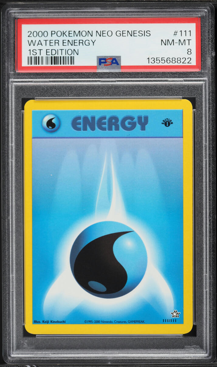 2000 Pokemon Neo Genesis 1st Edition Water Energy #111 PSA 8 NM-MT