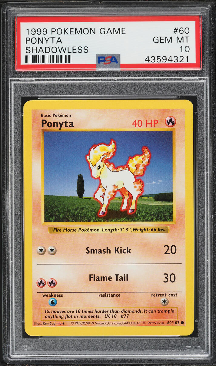 1999 Pokemon Base Set Shadowless Ponyta #60 PSA 10 GEM MINT