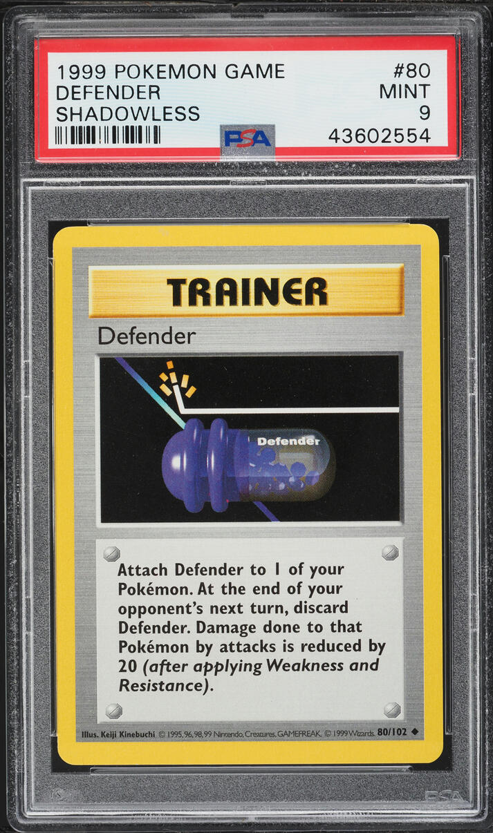 1999 Pokemon Base Set Shadowless Defender #80 PSA 9 MINT