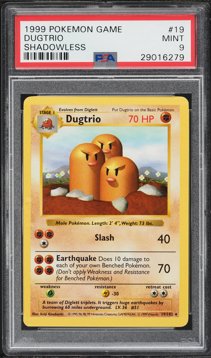 1999 Pokemon Base Set Shadowless Dugtrio #19 PSA 9 MINT