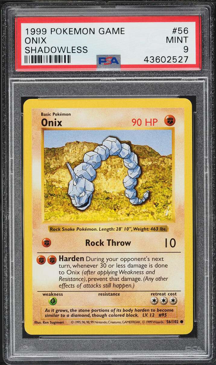 1999 Pokemon Base Set Shadowless Onix #56 PSA 9 MINT