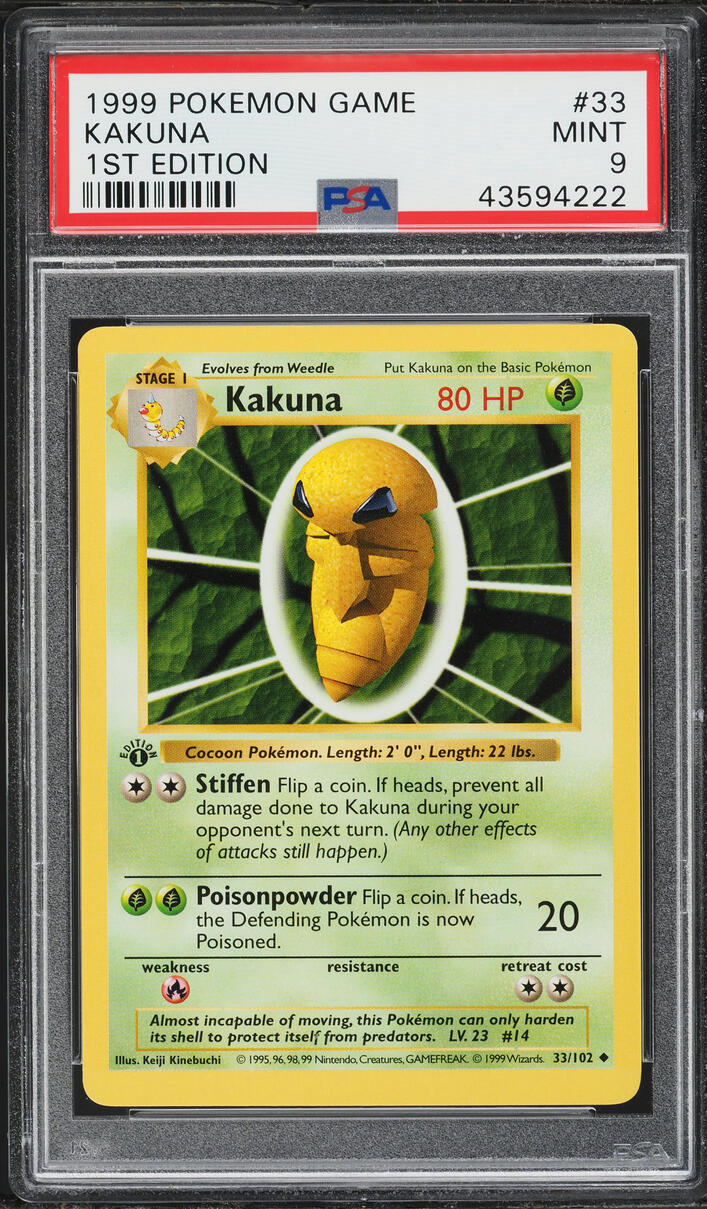 1999 Pokemon Base Set Shadowless 1st Edition Kakuna #33 PSA 9 MINT