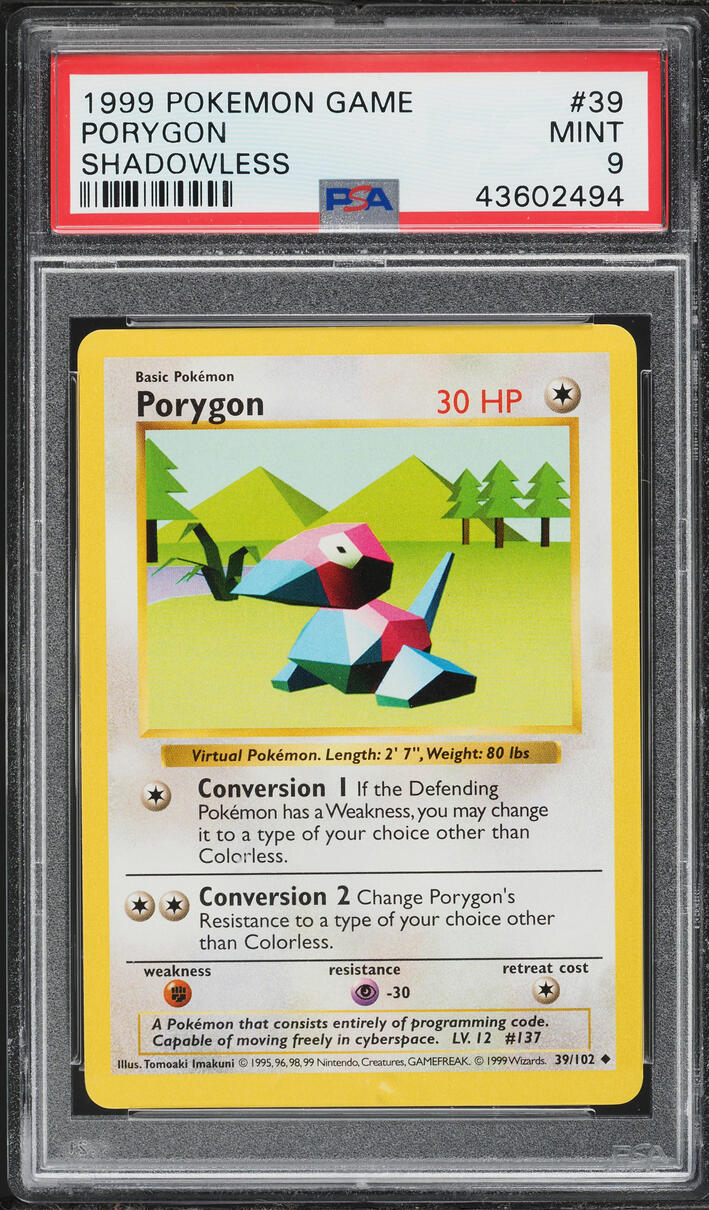 1999 Pokemon Base Set Shadowless Porygon #39 PSA 9 MINT