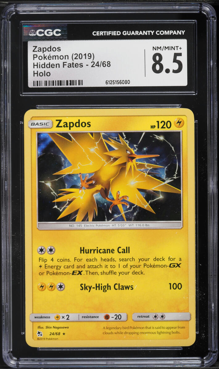 2019 Pokemon Sun & Moon Hidden Fates Holo Zapdos #24 CGC 8.5 NM-MT+