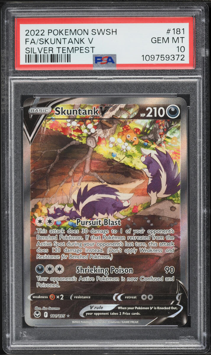 2022 Pokemon Sword & Shield Silver Tempest Alt Art Skuntank V #181 PSA 10 GEM MINT