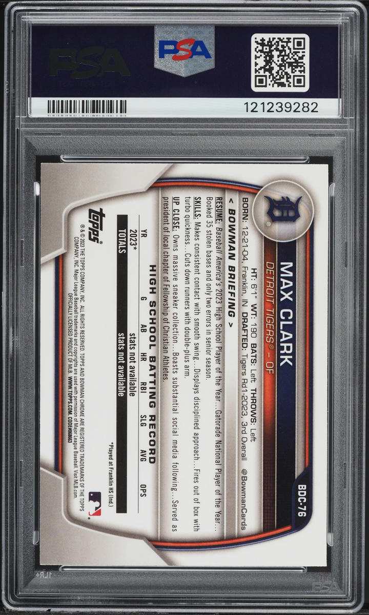 2023 Bowman Chrome Draft Purple Refractor Max Clark PROSPECT /250 #BDC76 PSA 9