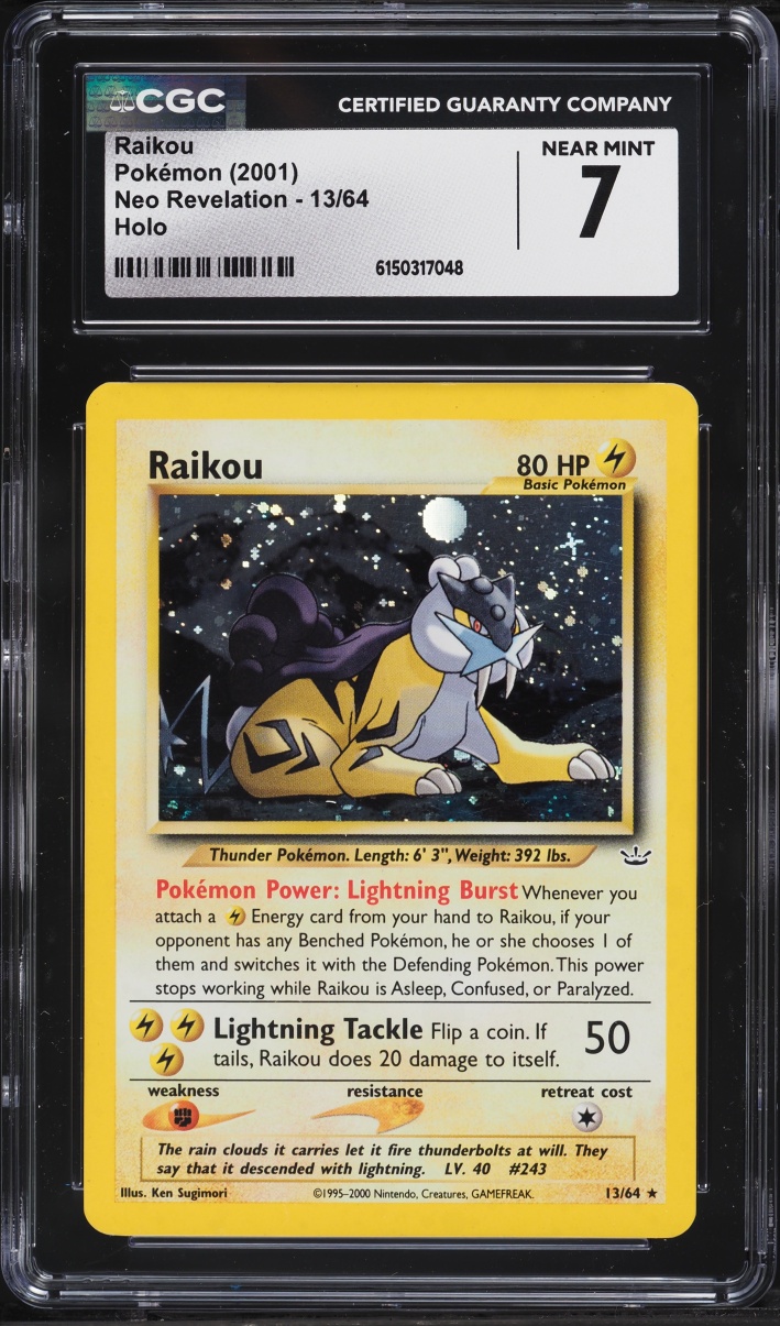 2001 Pokemon Neo Revelation Holo Raikou #13 CGC 7 NRMT