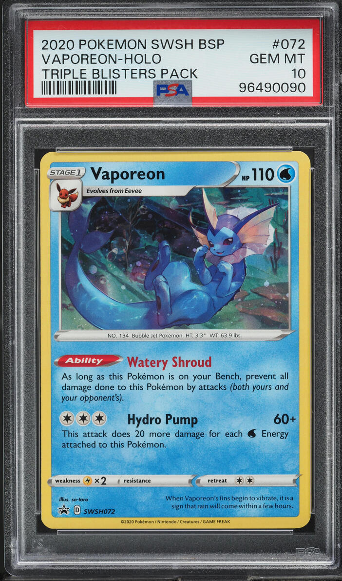 2020 Pokemon SWSH Black Star Promo Triple Blisters Pack Holo Vaporeon #72 PSA 10