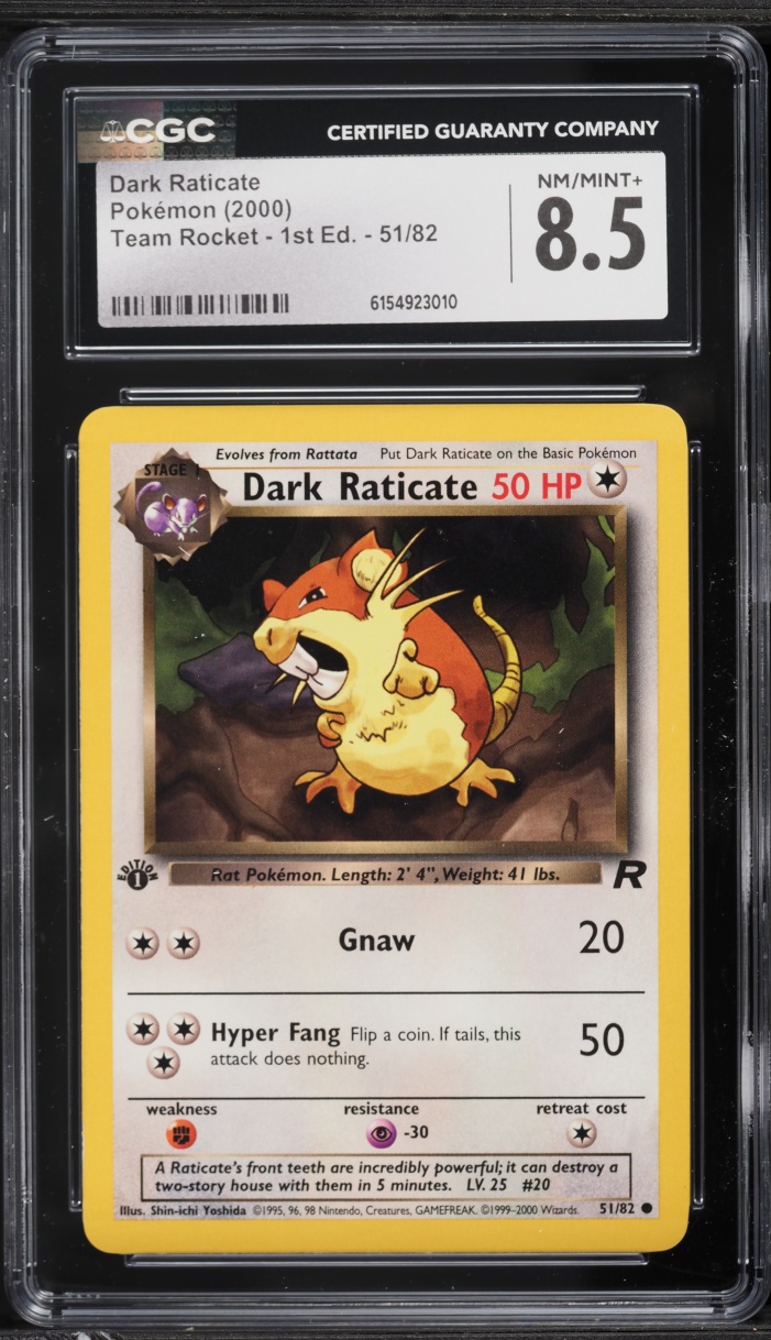 2000 Pokemon Team Rocket 1st Edition Dark Raticate #51 CGC 8.5 NM-MT+