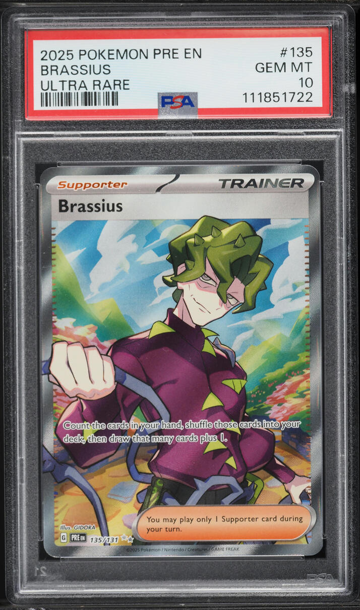2025 Pokemon Scarlet & Violet Prismatic Evolutions Full Art Brassius #135 PSA 10 GEM MINT