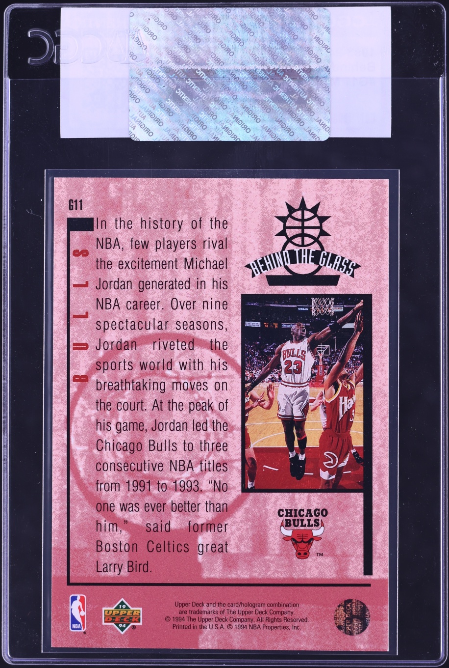 1993 Upper Deck SE Behind The Glass Michael Jordan #G11 CGC AUTH