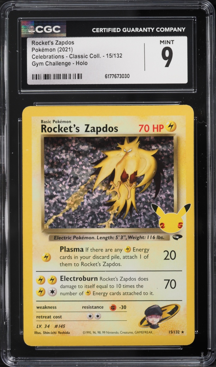 2021 Pokemon Sword & Shield Celebrations Classic Holo Rocket's Zapdos #15 CGC 9 MINT