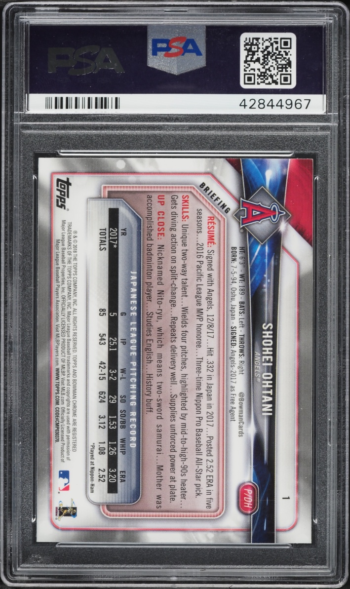 2018 Bowman Chrome Batting Shohei Ohtani ROOKIE #1 PSA 10 GEM MINT