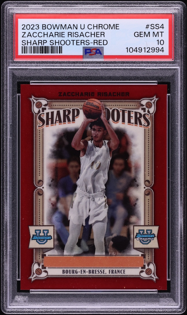 2023 Bowman Chrome University Sharp Shooters Red Zaccharie Risacher ROOKIE /5 #SS-4 PSA 10 GEM
