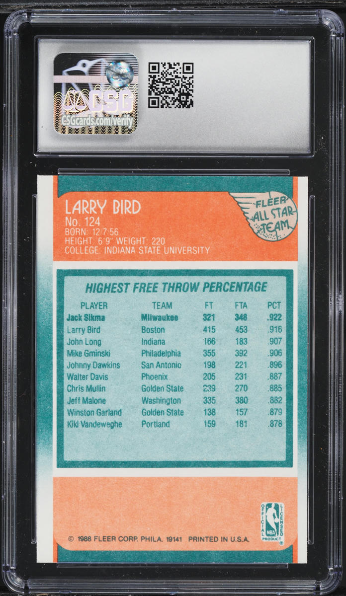1988 Fleer Basketball Larry Bird ALL STAR #124 CSG 8.5 NM-MT+