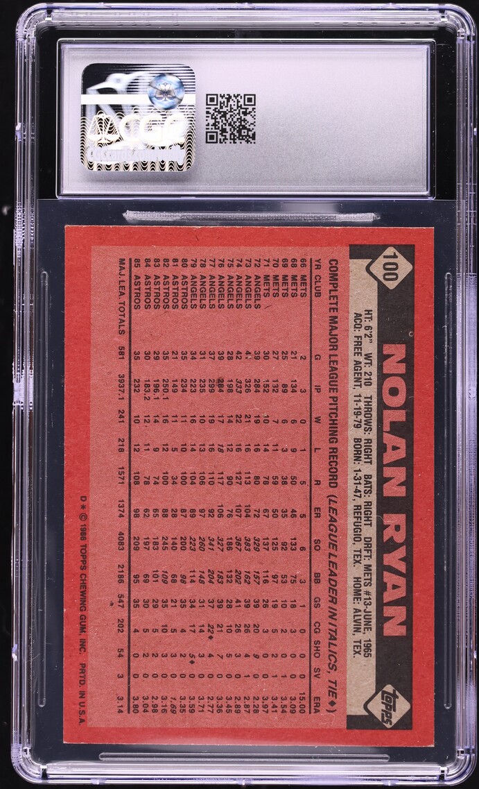 1986 Topps Nolan Ryan #100 CGC 7 NRMT