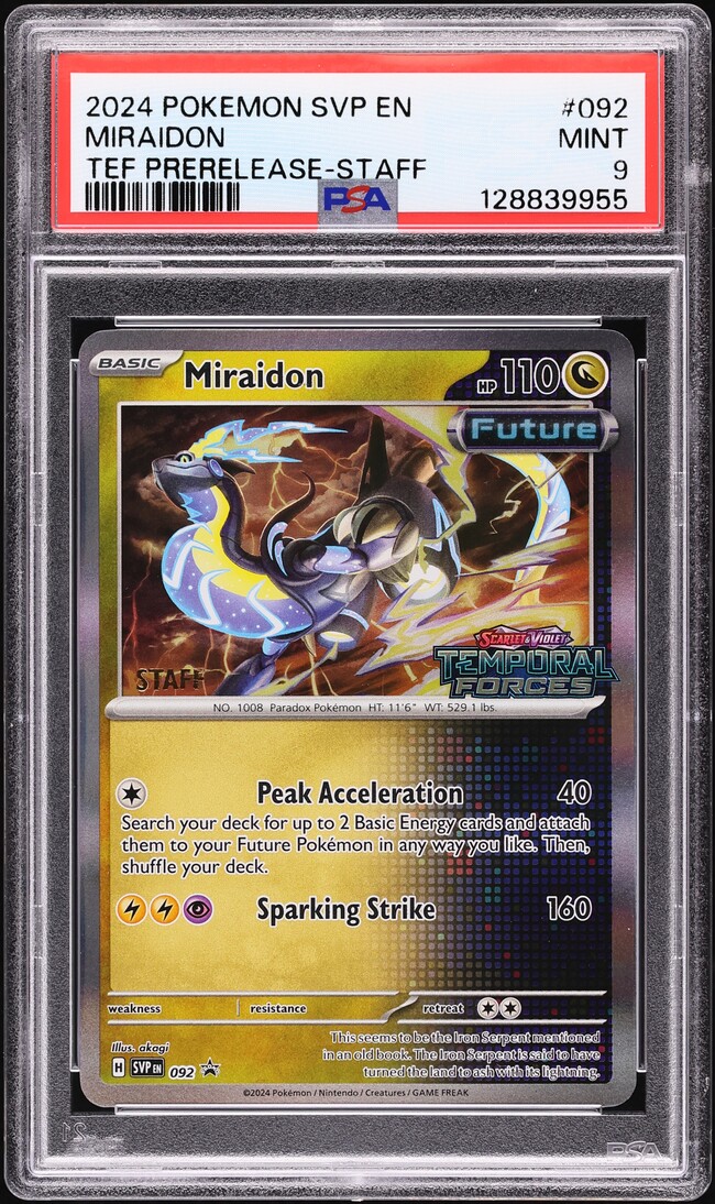 2024 Pokemon SV Black Star Promo Temporal Forces Prerelease Staff Miraidon #92 PSA 9 MINT