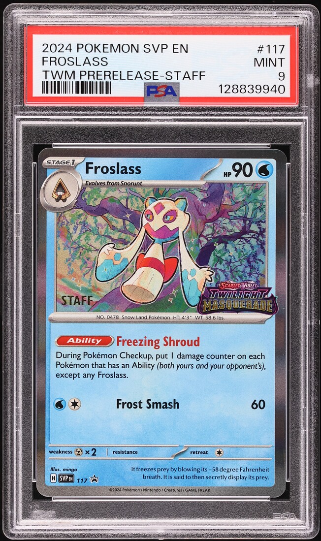 2024 Pokemon SV Black Star Promo Twilight Masquerade Prerelease Staff Froslass #117 PSA 9 MINT