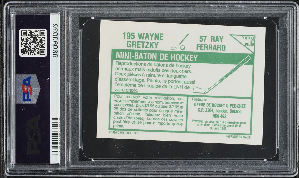 1986 O-Pee-Chee Sticker Hockey Ray Ferraro Wayne Gretzky #57 PSA 8 NM-MT