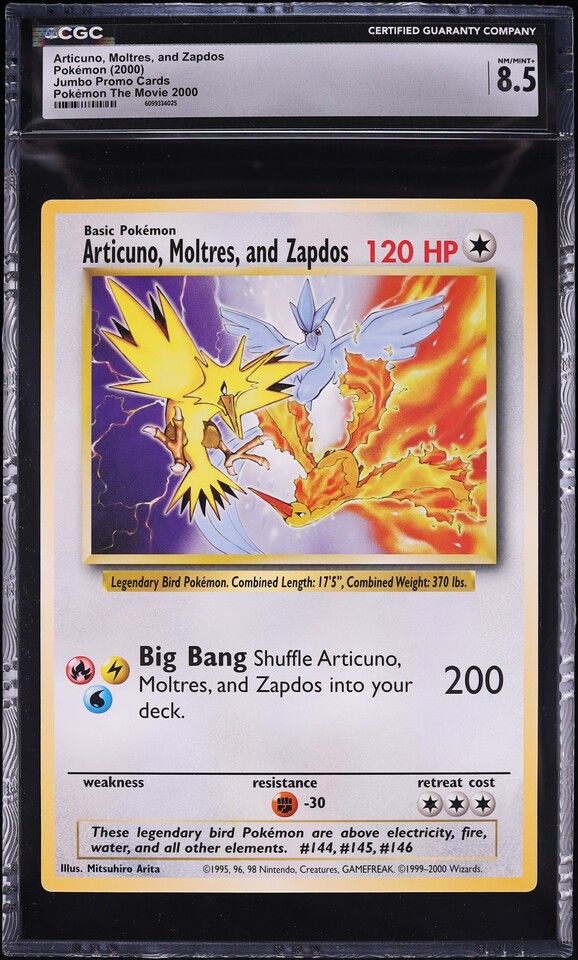 2000 Pokemon Promo The Movie Jumbo Articuno Moltres & Zapdos CGC 8.5 NM-MT+