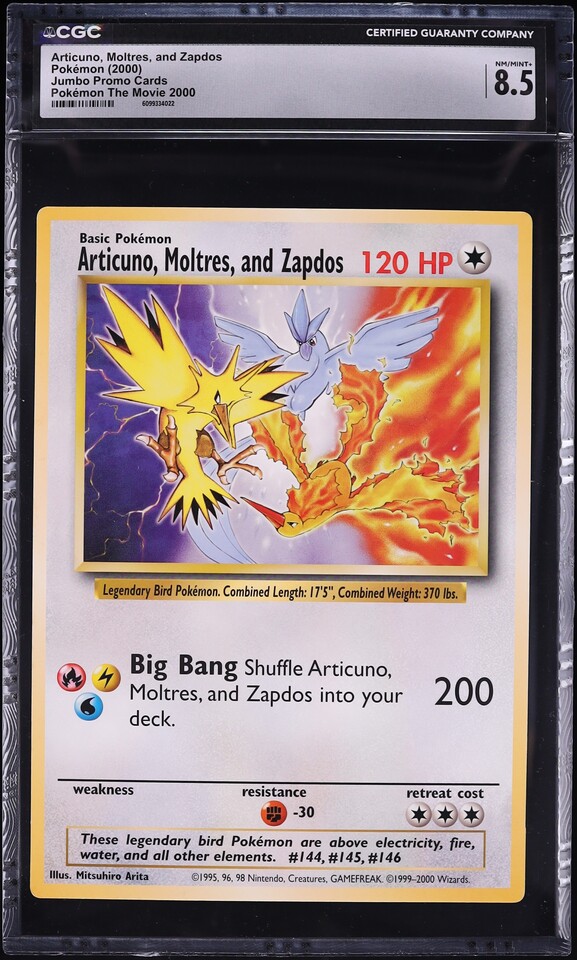 2000 Pokemon Promo The Movie Jumbo Articuno Moltres & Zapdos CGC 8.5 NM-MT+