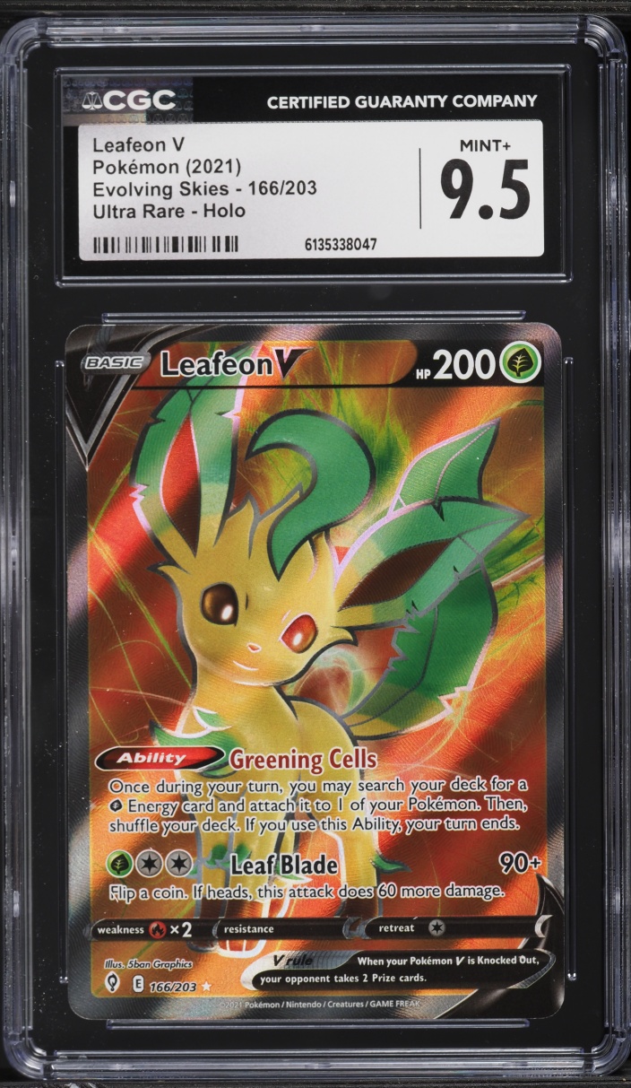 2021 Pokemon Sword & Shield Evolving Skies Full Art Leafeon V #166 CGC 9.5 MINT+
