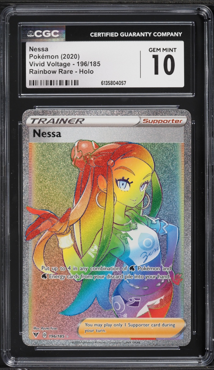 2020 Pokemon Sword & Shield Vivid Voltage Rainbow Rare Nessa #196 CGC 10 GEM MINT