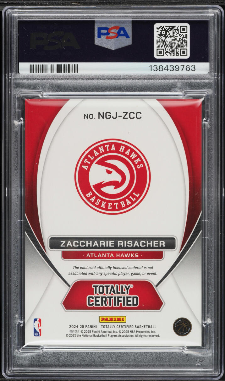 2024 Panini Totally Certified New Generation Zaccharie Risacher ROOKIE PATCH #NGJZCC PSA 6 EXMT