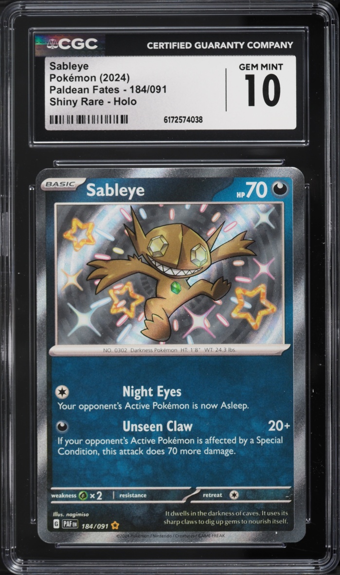2024 Pokemon Scarlet & Violet Paldean Fates Shiny Sableye #184 CGC 10 GEM MINT