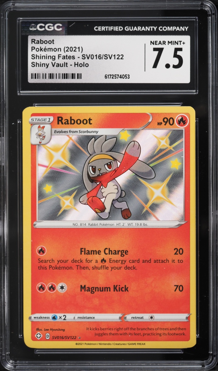 2021 Pokemon Sword & Shield Shining Fates Shiny Raboot #SV016 CGC 7.5 NRMT+
