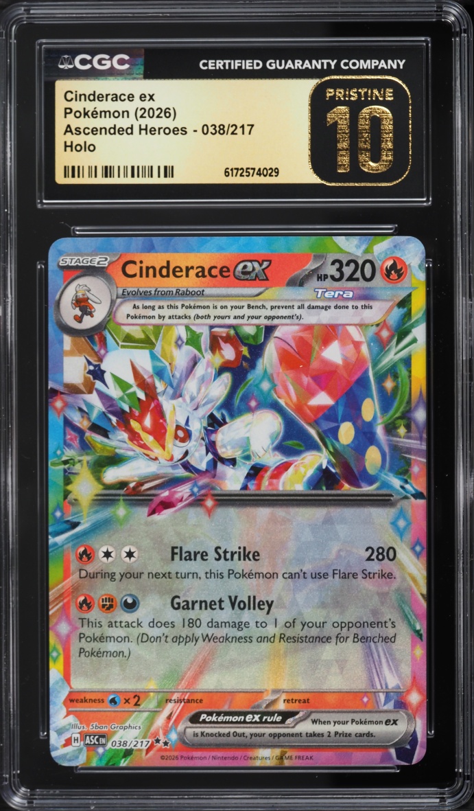 2026 Pokemon Mega Evolution Ascended Heroes Holo Cinderace ex #38 CGC 10 PRISTINE