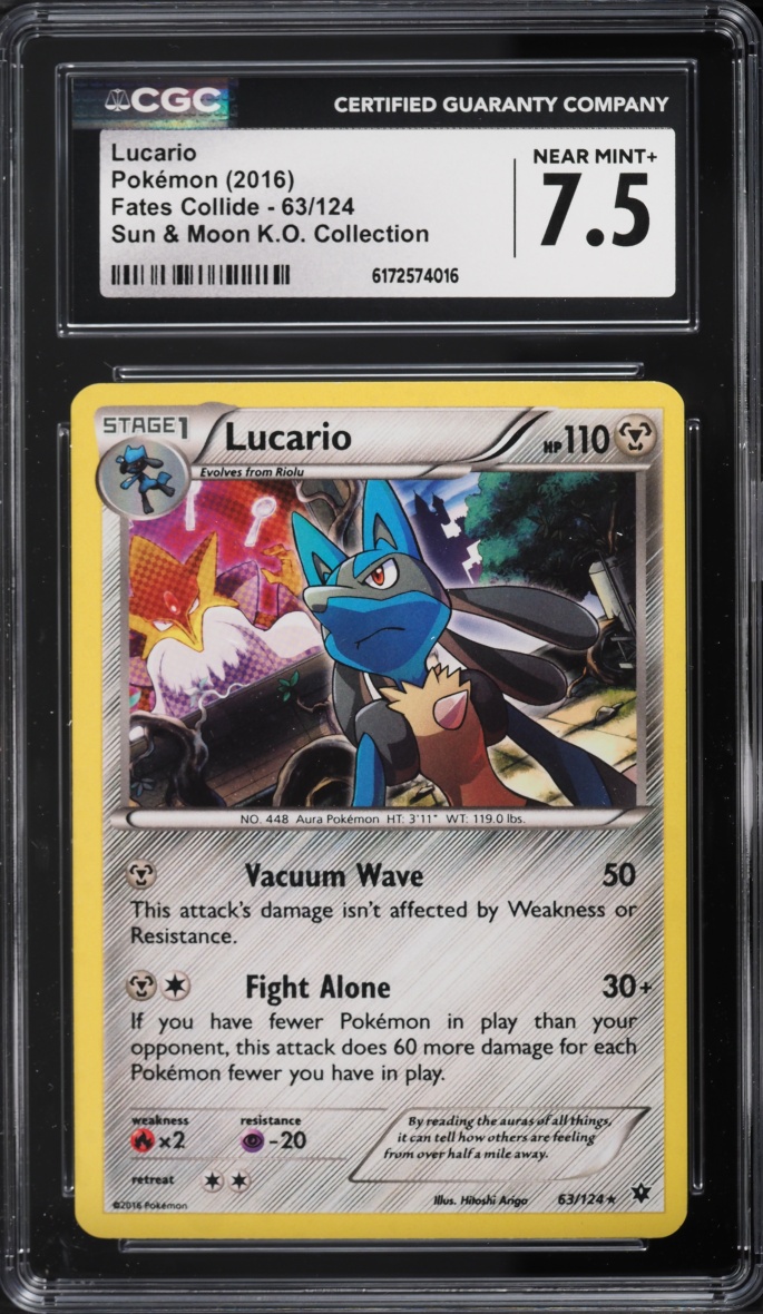 2016 Pokemon XY Fates Collide Sun & Moon K.O. Collection Lucario #63 CGC 7.5 NRMT+