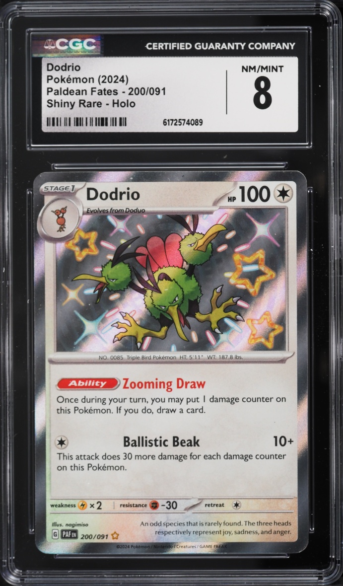 2024 Pokemon Scarlet & Violet Paldean Fates Shiny Rare Dodrio #200 CGC 8 NM-MT