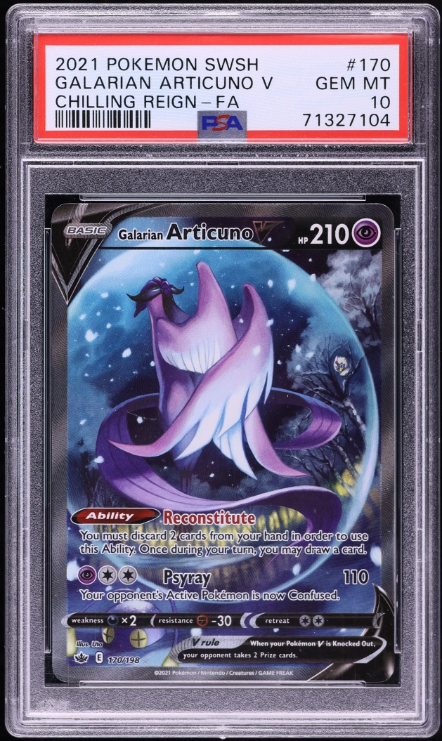 2021 Pokemon Sword & Shield Chilling Reign Alt Art Galarian Articuno V #170 PSA 10 GEM MINT