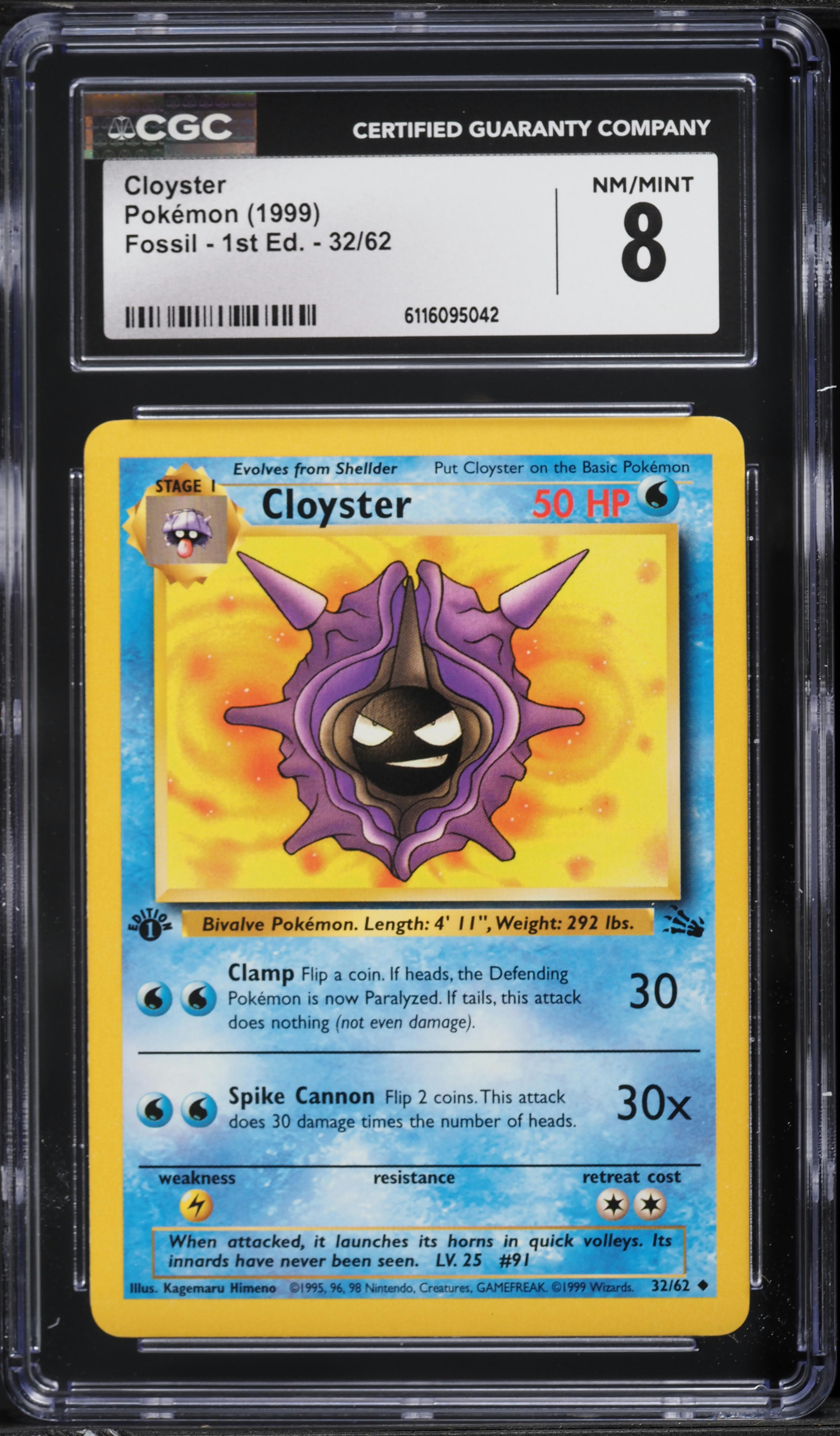 1999 Pokemon Fossil 1st Edition Cloyster #32 CGC 8 NM-MT