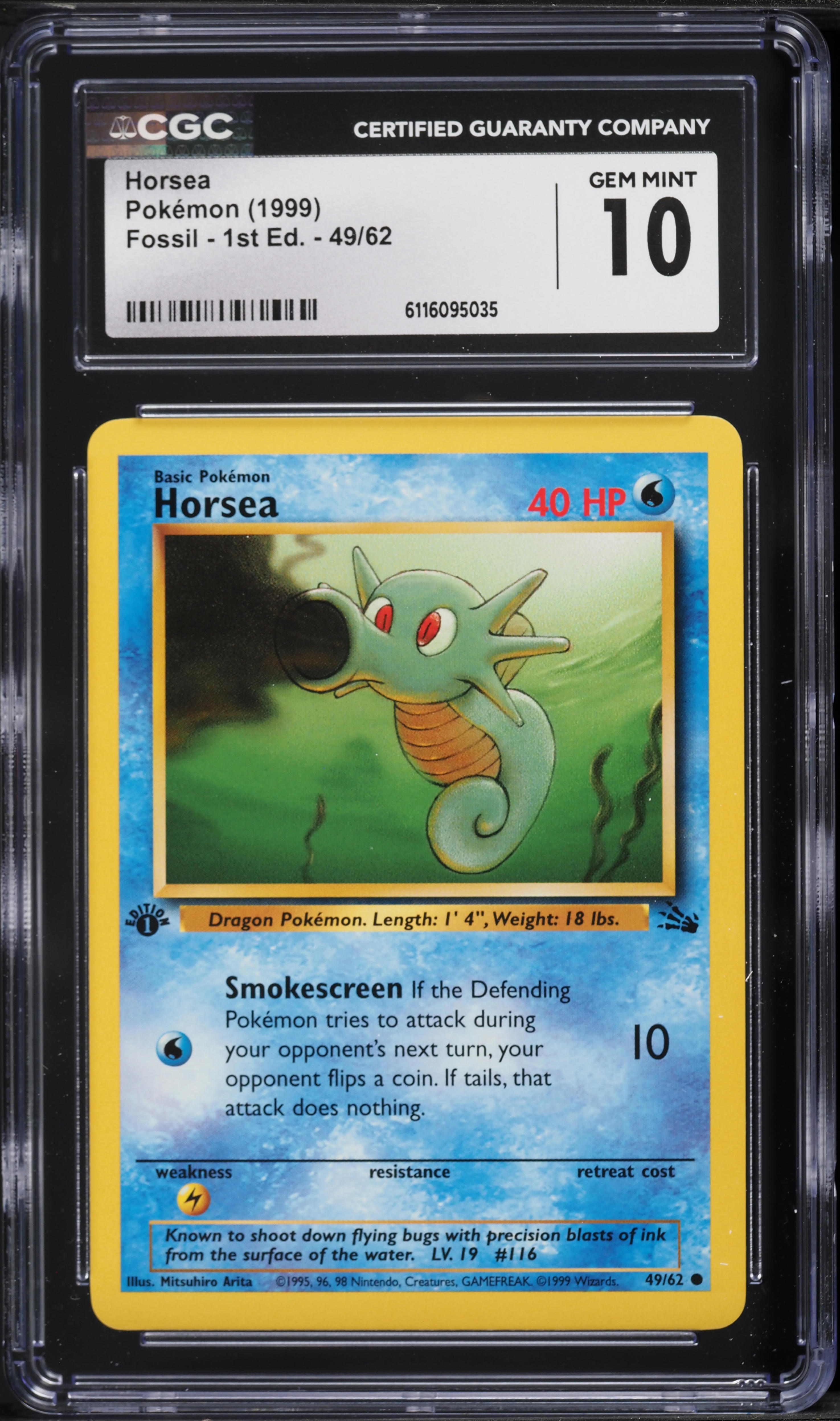 1999 Pokemon Fossil 1st Edition Horsea #49 CGC 10 GEM MINT