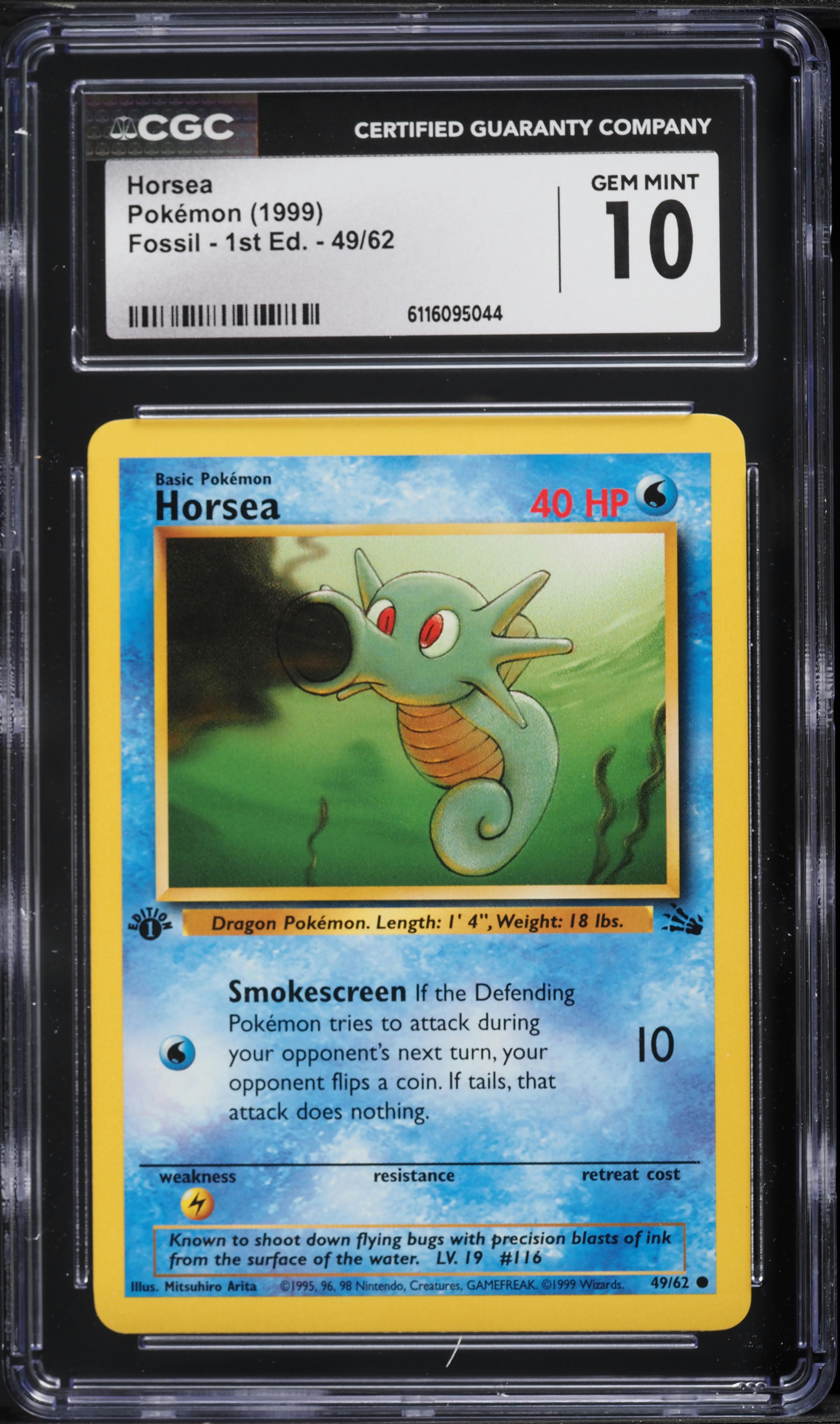 1999 Pokemon Fossil 1st Edition Horsea #49 CGC 10 GEM MINT