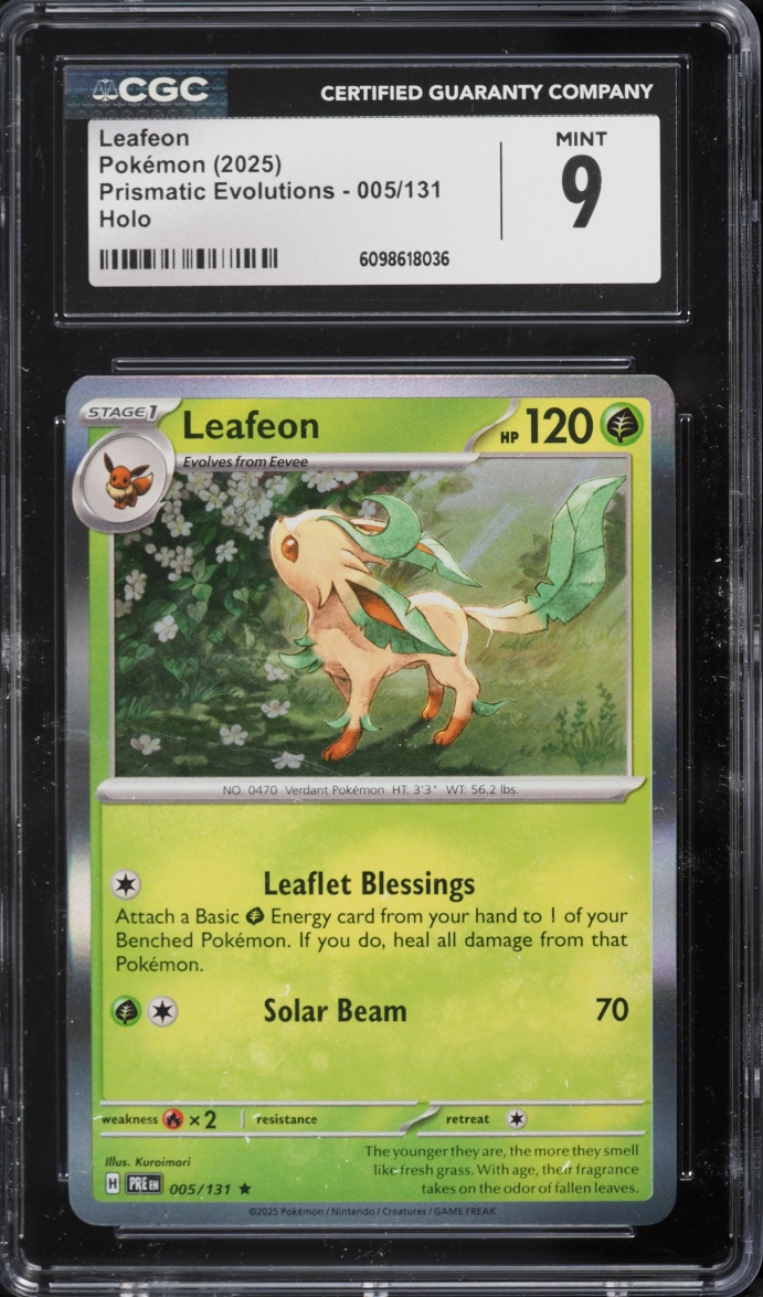 2025 Pokemon Scarlet & Violet Prismatic Evolutions Holo Leafeon #5 CGC 9 MINT
