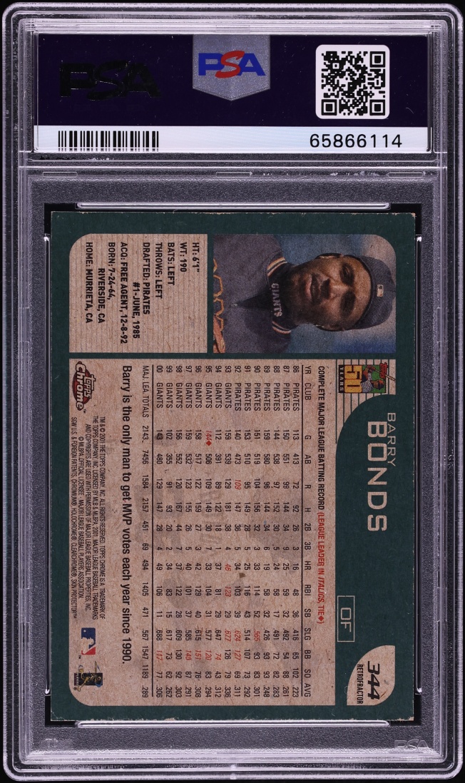 2001 Topps Chrome Retrofractor Barry Bonds #344 PSA 7 NRMT - Photo 2