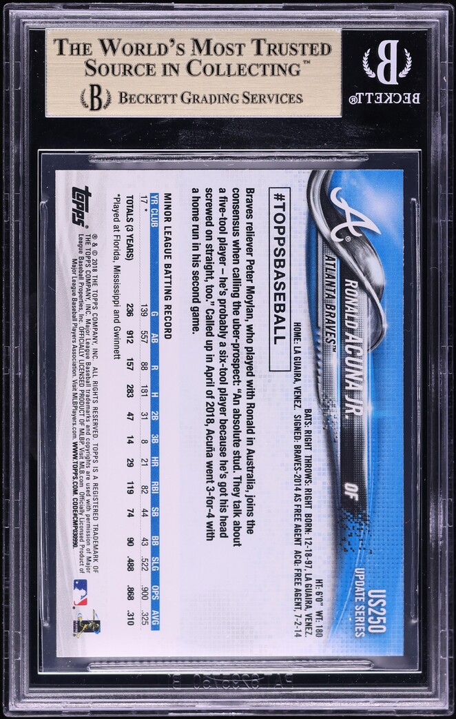 2018 Topps Update Ronald Acuna Jr. ROOKIE #US250 BGS 9.5 GEM MINT