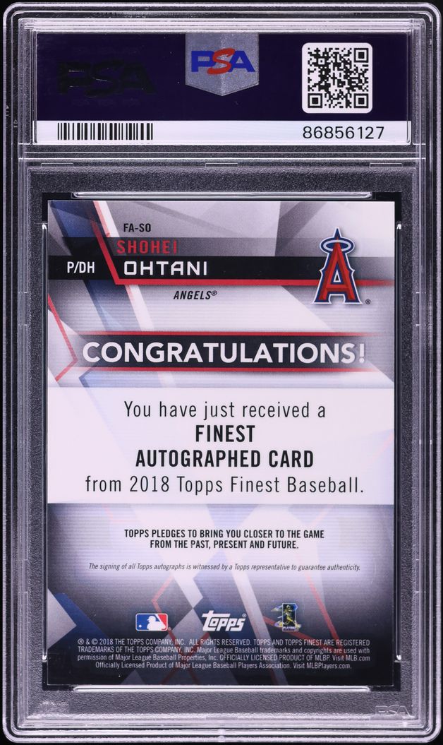 2018 Finest Autographs Shohei Ohtani ROOKIE AUTO DNA 10 #FA-SO PSA 10 GEM MINT